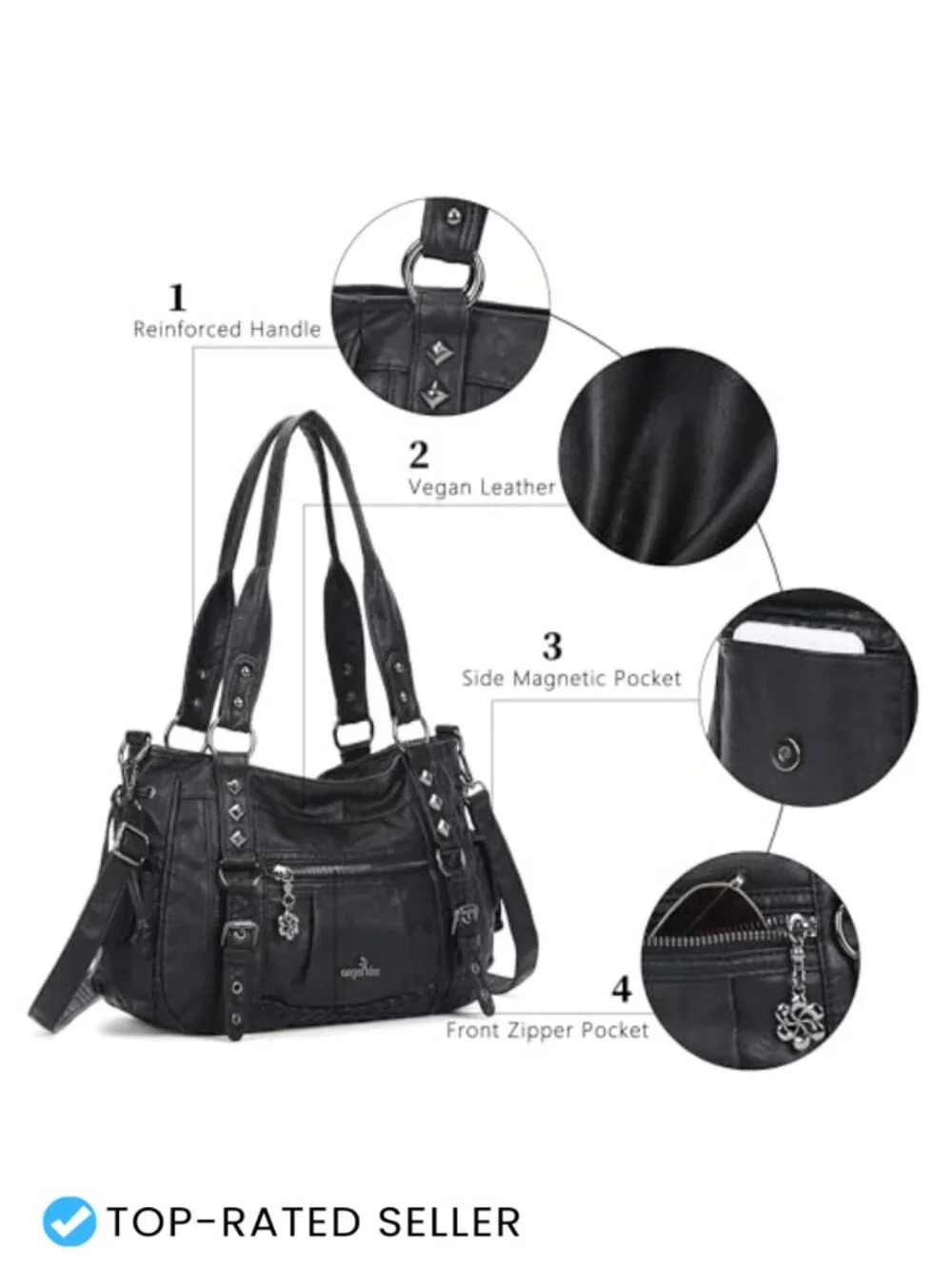 Multi Pocket Hobo Handbag Vegan Leather Satchel Tote Shoulder Bag